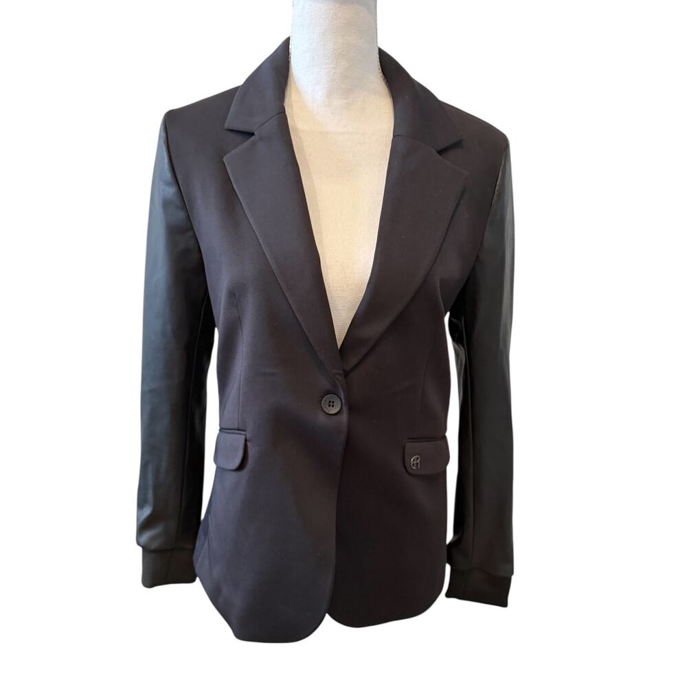 Elias Rumelis Alice Mixed Media Faux Leather Blazer Black L